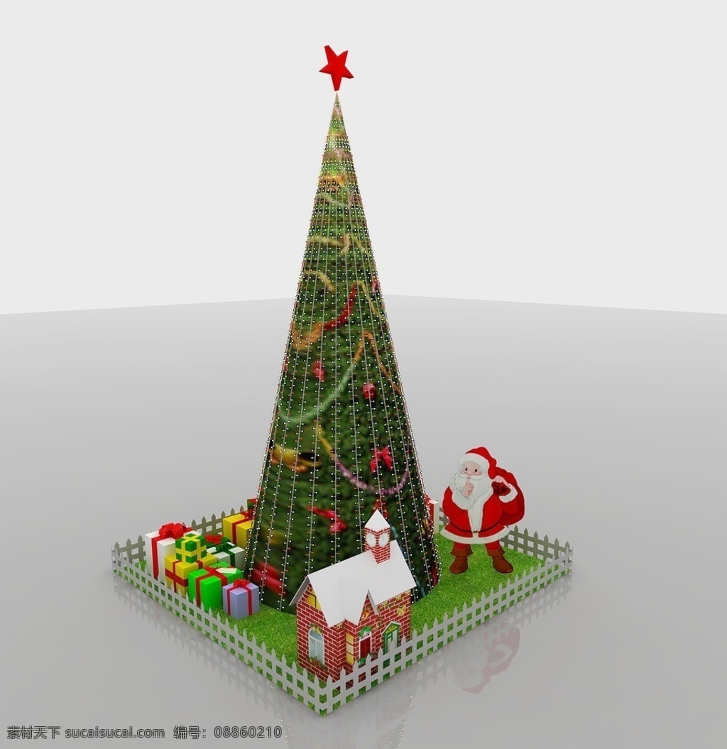 圣诞节 氛围 圣诞树 彩灯 圣诞老人 礼物 效果图类 3d设计 室外模型 skp