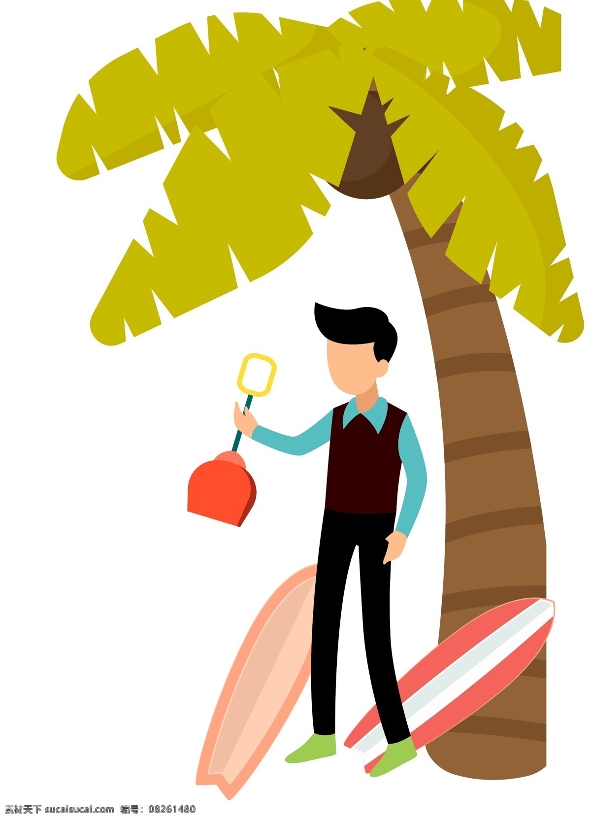 夏日 遮阳 卡通 装饰 图案 椰子树 旅游 插画 绿色