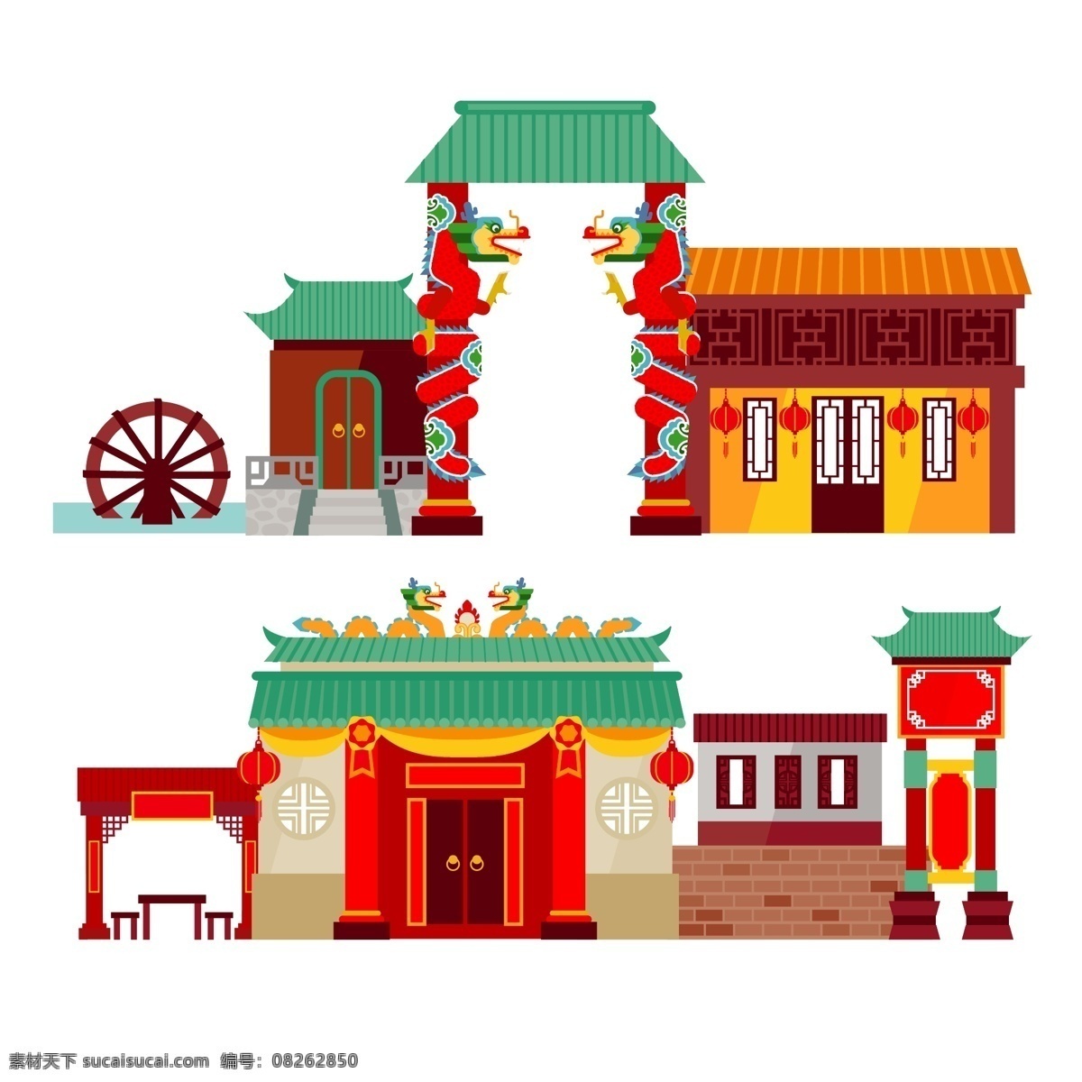 中式传统建筑 房子 牌坊 中式 传统 建筑