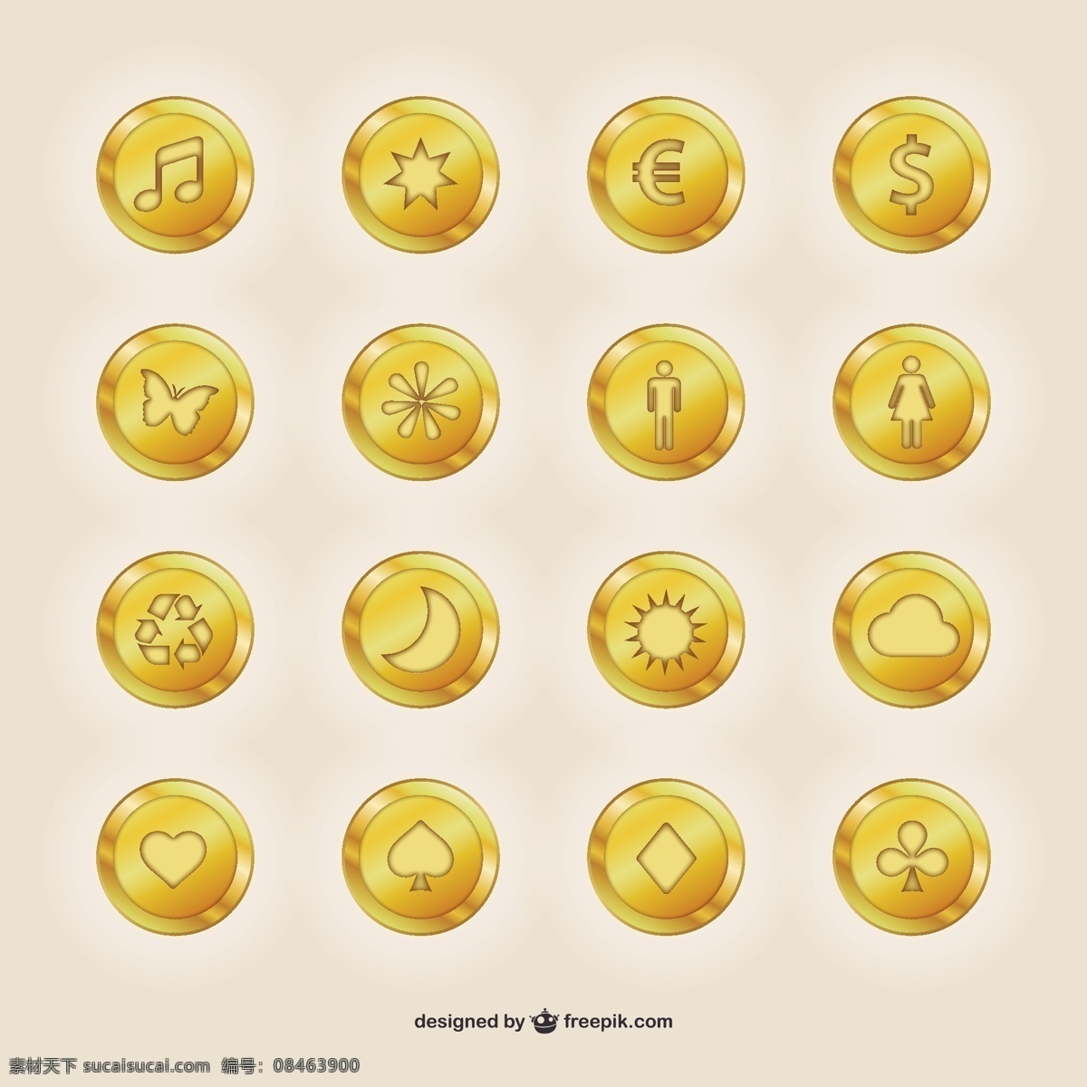 带有 符号 金银币 钱 金币 钱币 白色