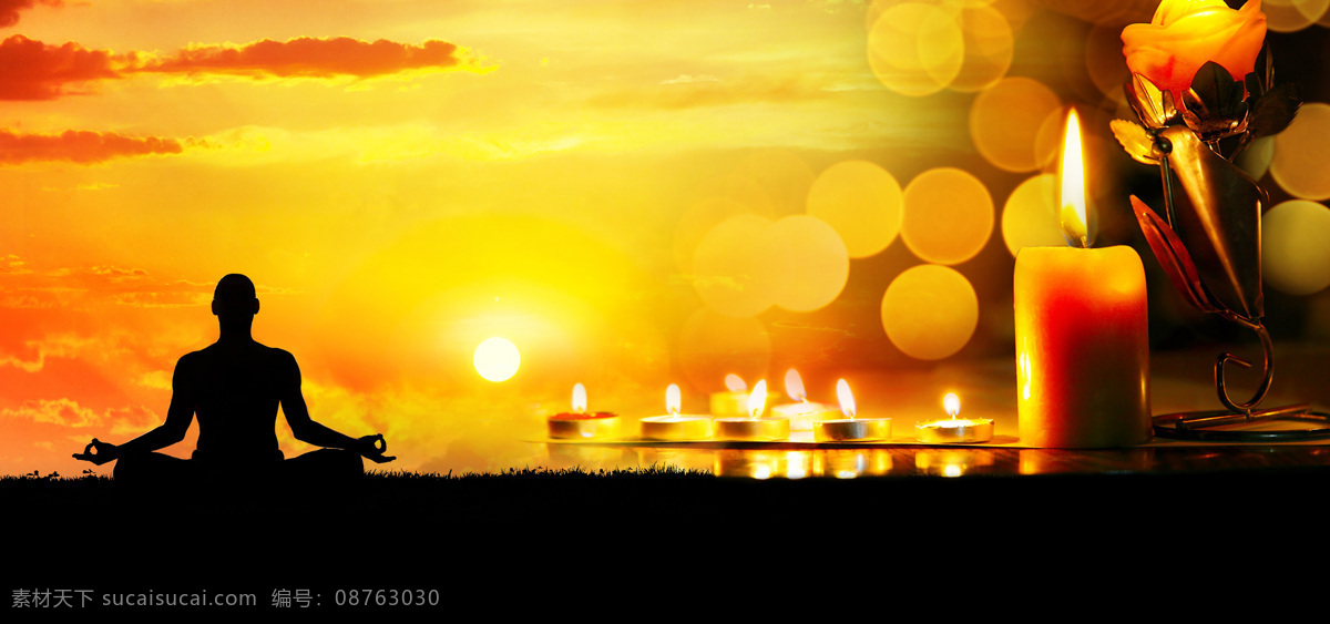 瑜伽 朝霞 黄昏 剪影 蜡烛 晚霞 夕阳 瑜伽设计素材 瑜伽模板下载 烛光