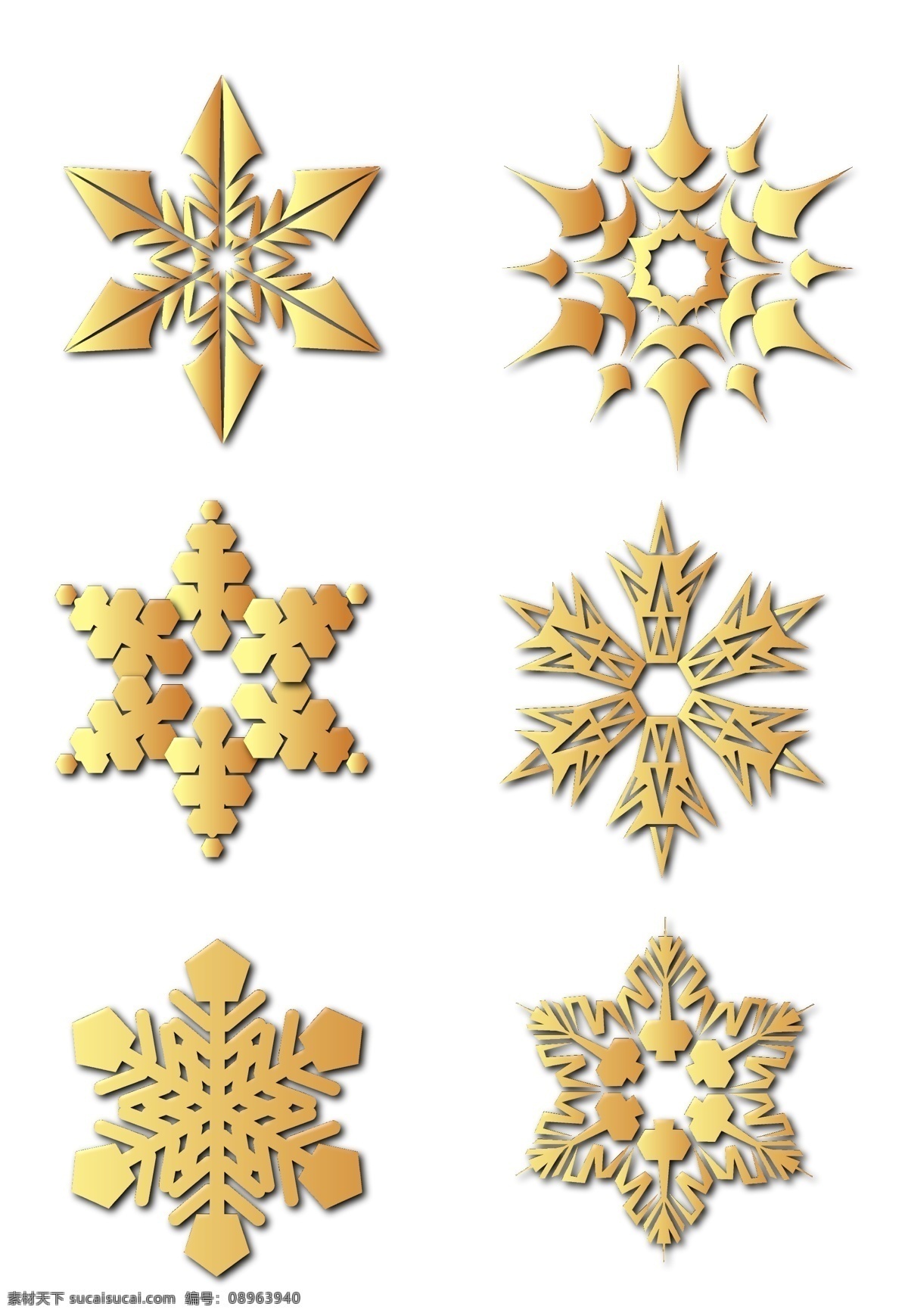 金色 渐变 简约 雪花 集合 冬天 圣诞节