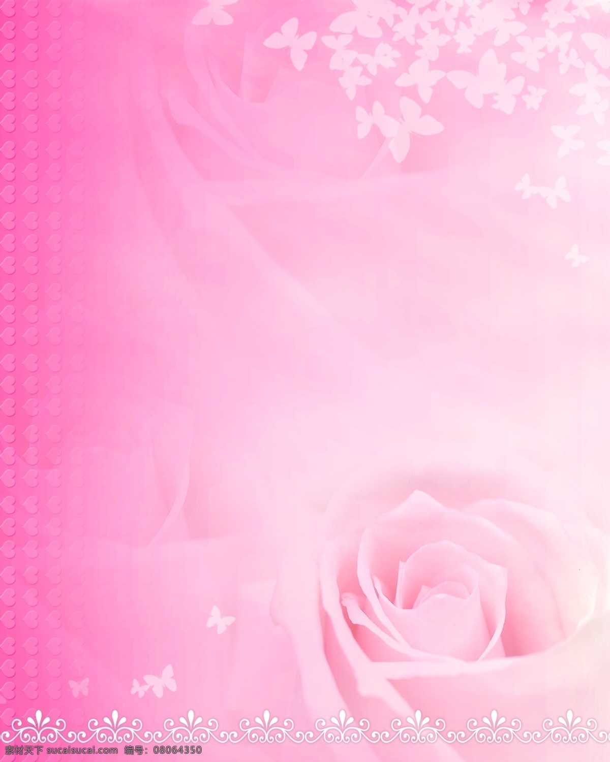 粉红玫瑰背景 心型 玫瑰 粉红 蝴蝶 桃心 花蕾 欧式花纹 分层 背景素材 源文件库
