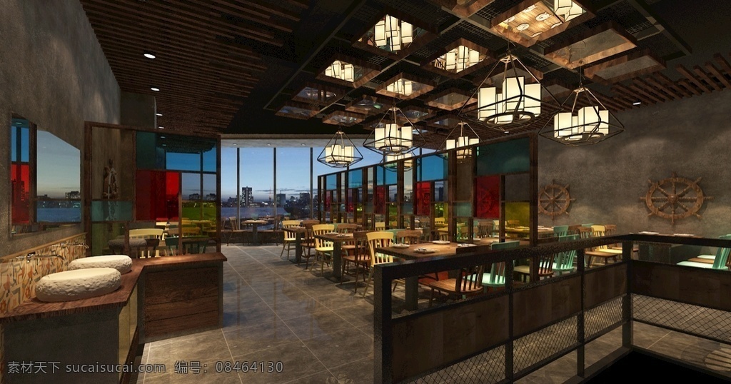 烧烤店效果图 复古 工业风 烧烤 店铺 艺术 3d设计 3d作品