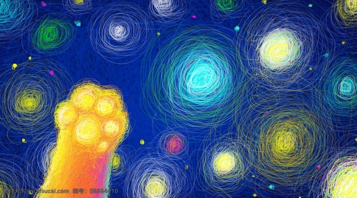 唯美 手绘 线圈 印象 梦幻 猫 爪 插画 背景 线圈印象 梦幻背景 猫爪 通用背景 广告背景 背景素材 背景展板