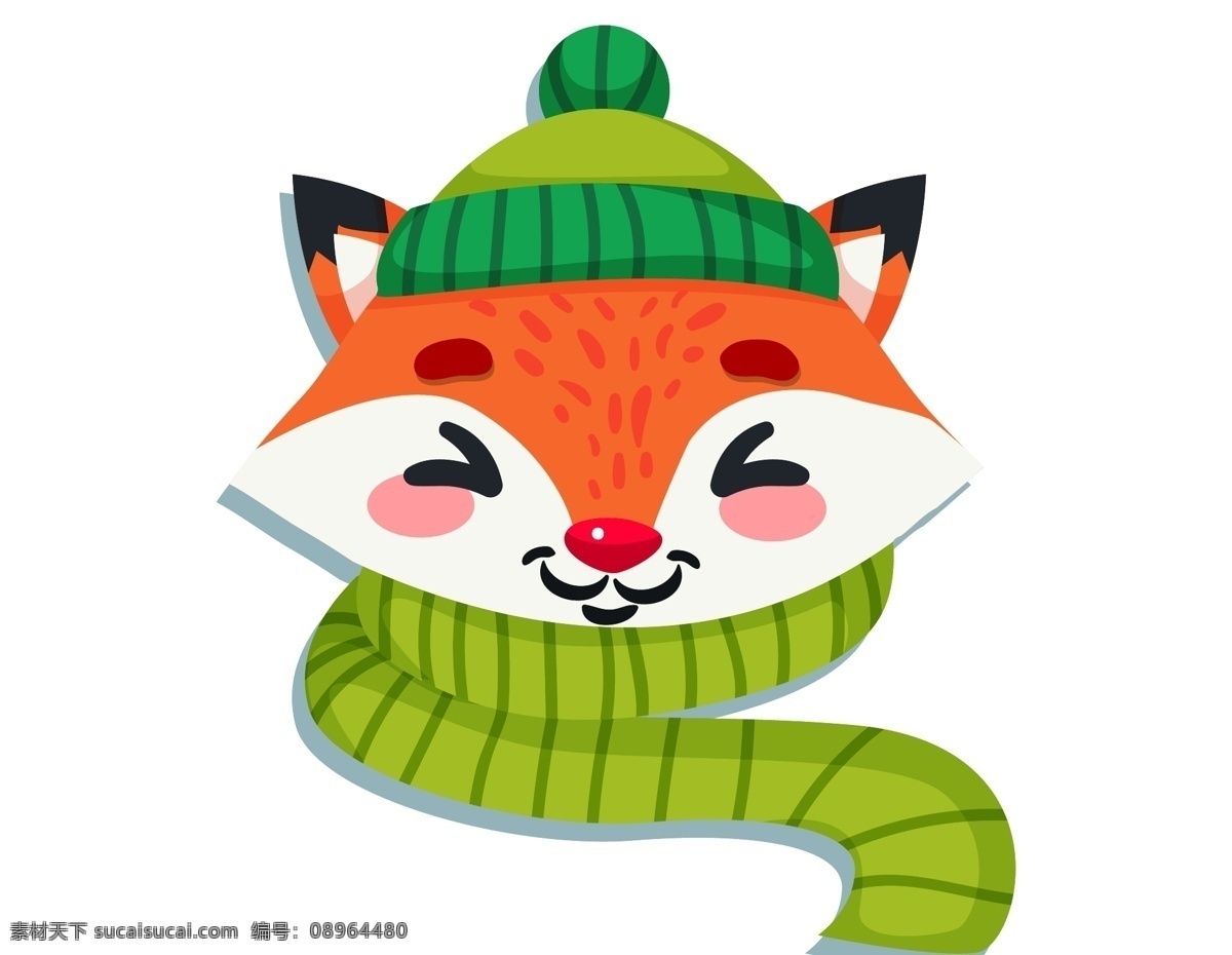 卡通 可爱 狐狸 元素 小清新 冬季 温暖 围巾 手绘 可爱狐狸 ai元素 矢量元素