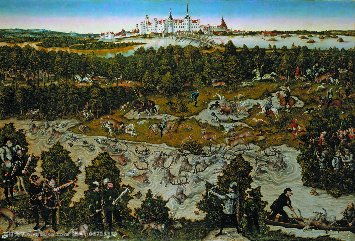 大师 画家 古典 画 建筑 景物 装饰画 油画 torgau castillo el i fernando de honor en caceria lucas cranach 人物 高清 西方 国外 现代 家居装饰素材