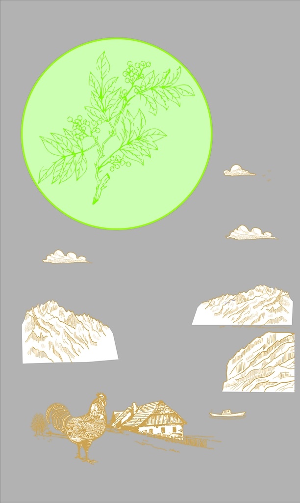 线条元素 线条 纹路 山水 鸡 彩色剪影