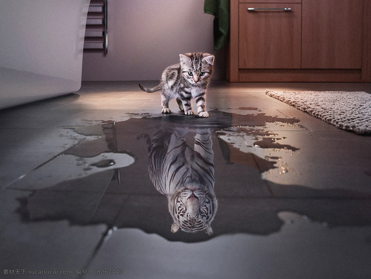 另一个自己2 动物 猫 老虎 自己 未来 镜面 长大 触摸 镜像 另一个自己