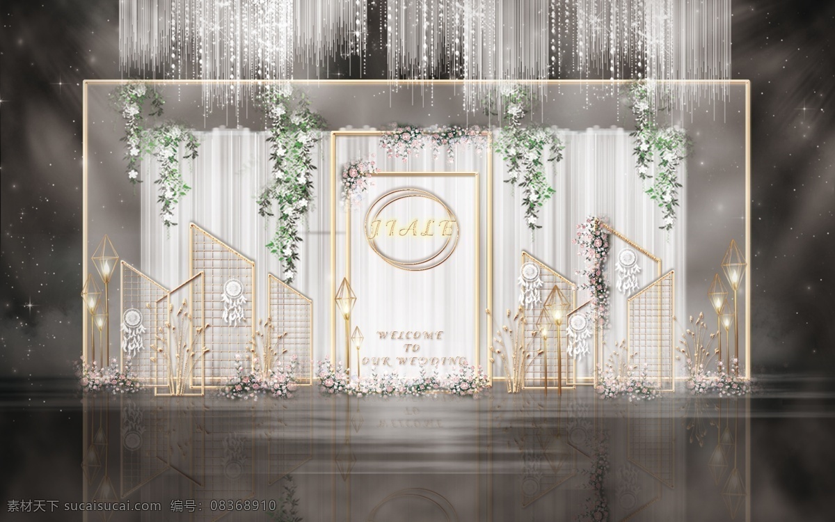 简 欧森 系 清新 婚礼 迎宾 工装 效果图 灯 唯美 浪漫 简欧 森系 香槟 白色 花艺