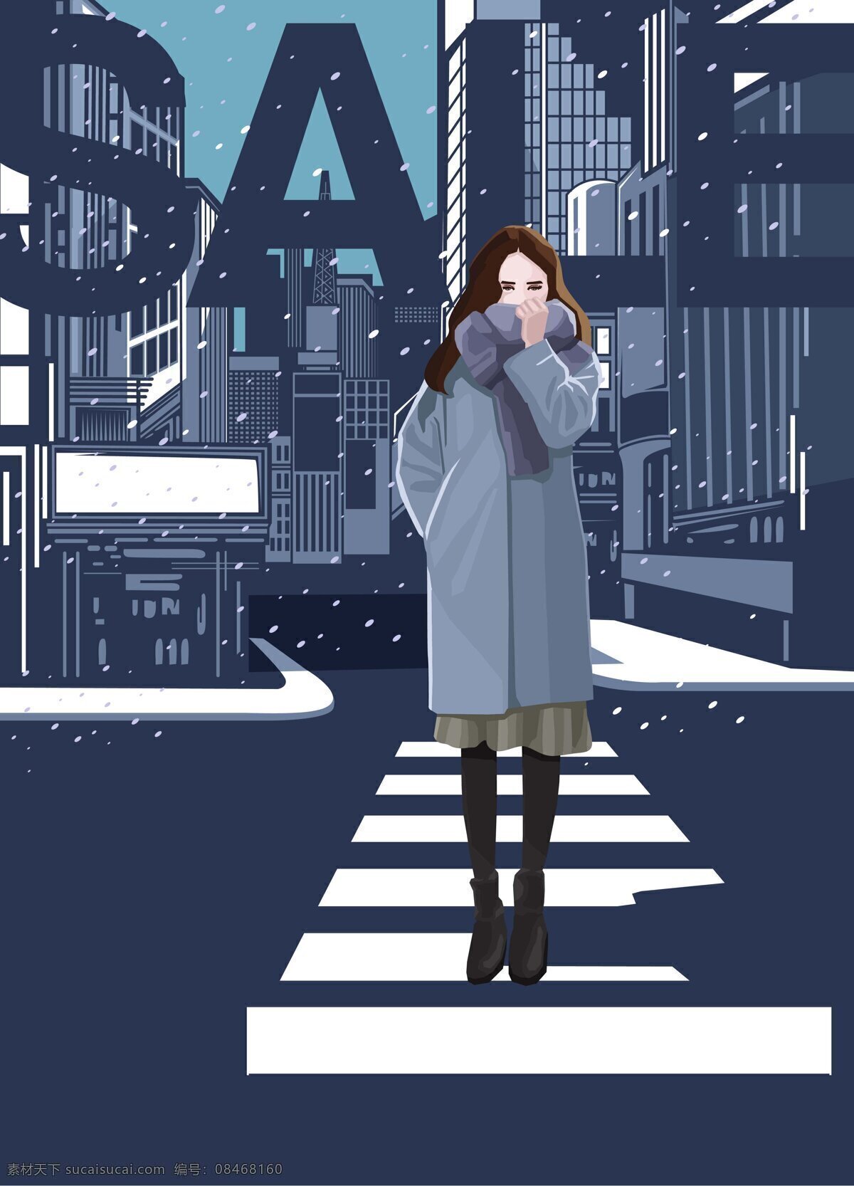 大气 时尚 美女 背景 城市 广告 海报 街道 现代 雪花