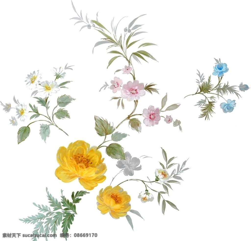 油画花卉 花卉 花 油画 绘画 水彩 黄花 花草 植物 底纹边框 花边花纹
