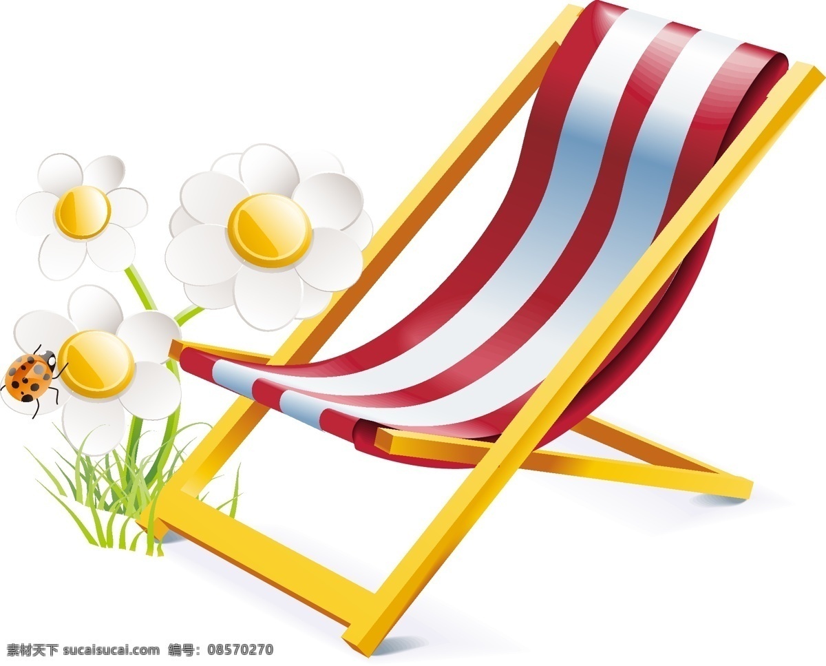 手绘 躺椅 沙滩 元素 条纹 旅游 ai元素 免扣元素