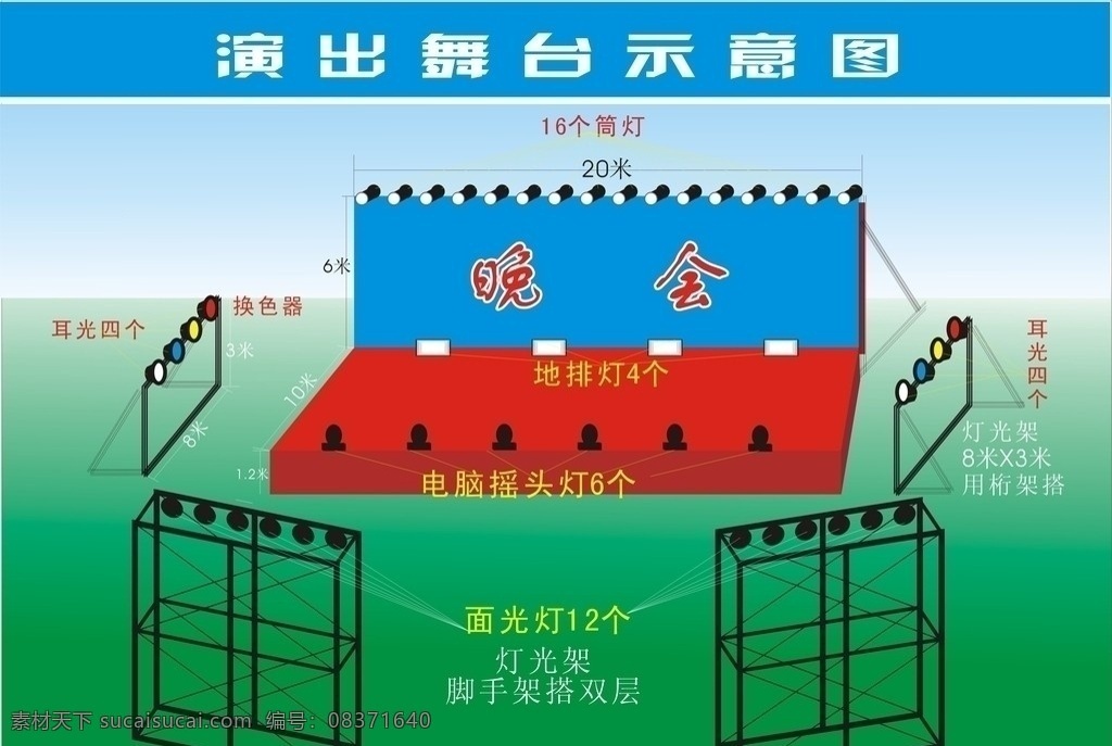 晚会 舞台 示意图 演出 灯光 模拟图 庆典 高岩 矢量
