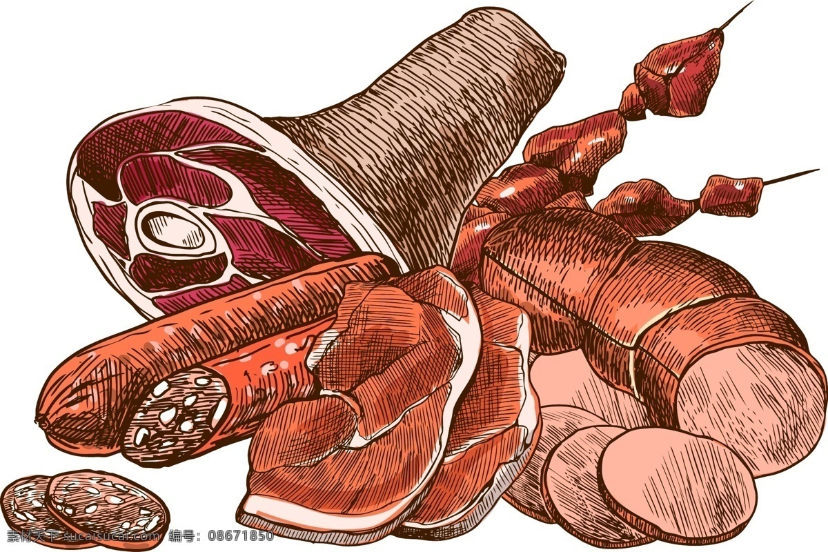 矢量 香肠 腊肉 元素 肉类 ai元素 免扣元素