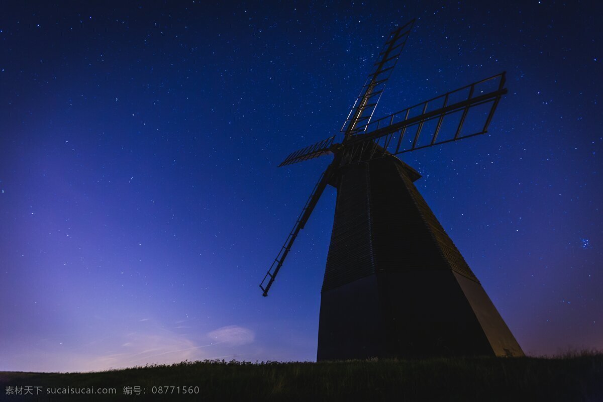 夜晚风车 风车 夜晚 星空 唯美 梦幻