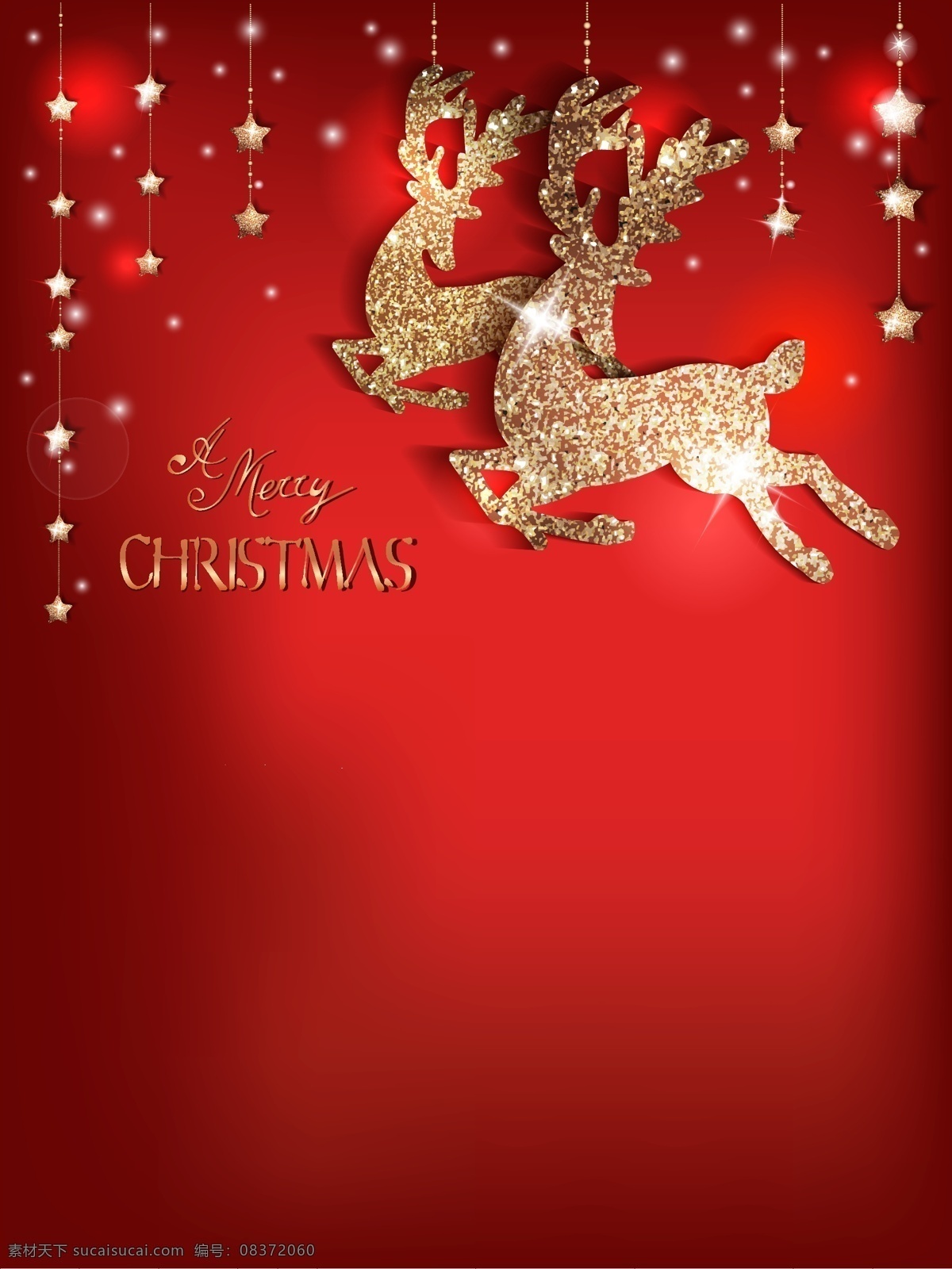 矢量 质感 驯鹿 圣诞节 背景 红色 金色驯鹿 吊饰 星星 新年 庆祝 海报