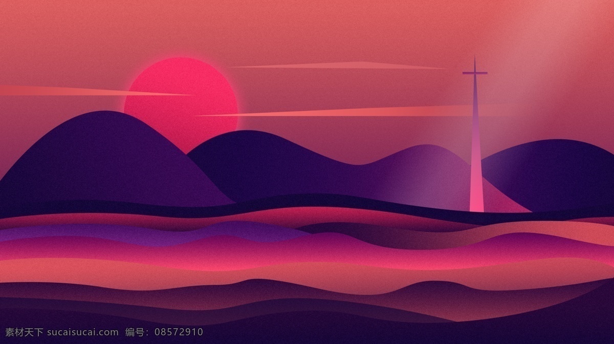 紫色 夕阳 落日 展板 背景 梦境 美景 美丽景色 唯美背景 河边 童话风景 紫色夕阳 落日背景