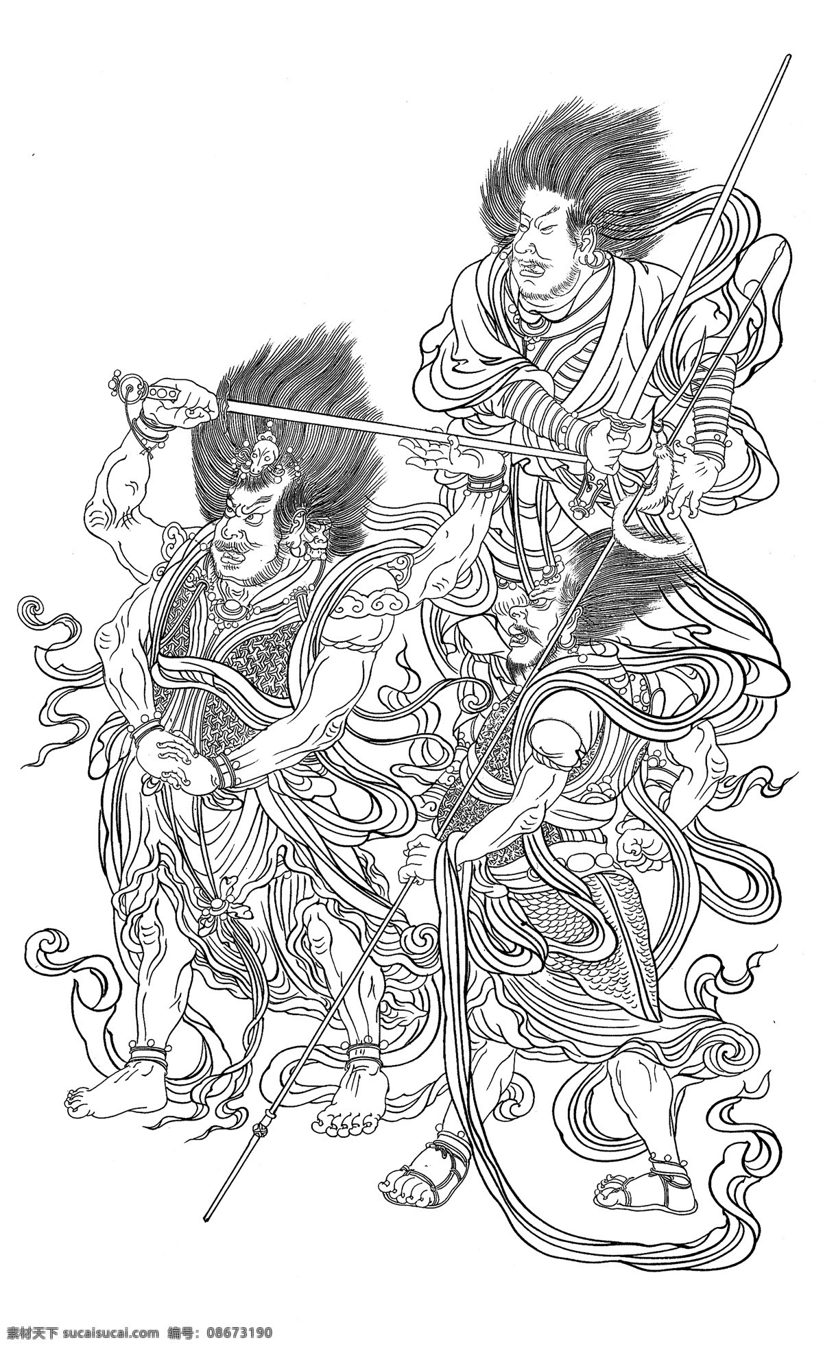 白描 兵器 传统 佛教 工笔 古典 国画 绘画书法 宝林寺 佛像 设计素材 模板下载 宝林寺佛像 宗教 天神 神仙 仙人 天兵天将 盔甲 法器 飘带 赤脚 线描 装饰 民族风 中国元素 白描大图 文化艺术