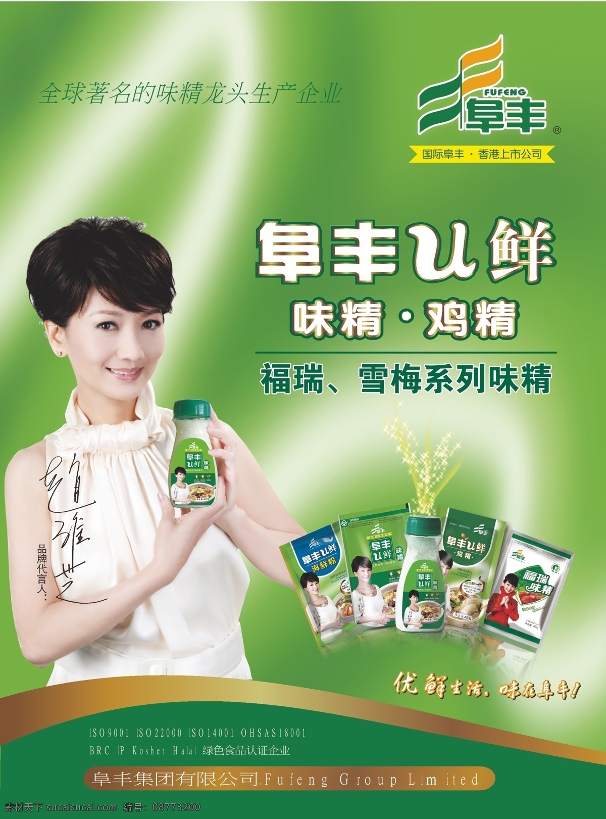 阜丰味精单页 阜丰 味精 单页 u鲜 美女 赵雅芝 绿色 金色 包装 dm宣传单 矢量