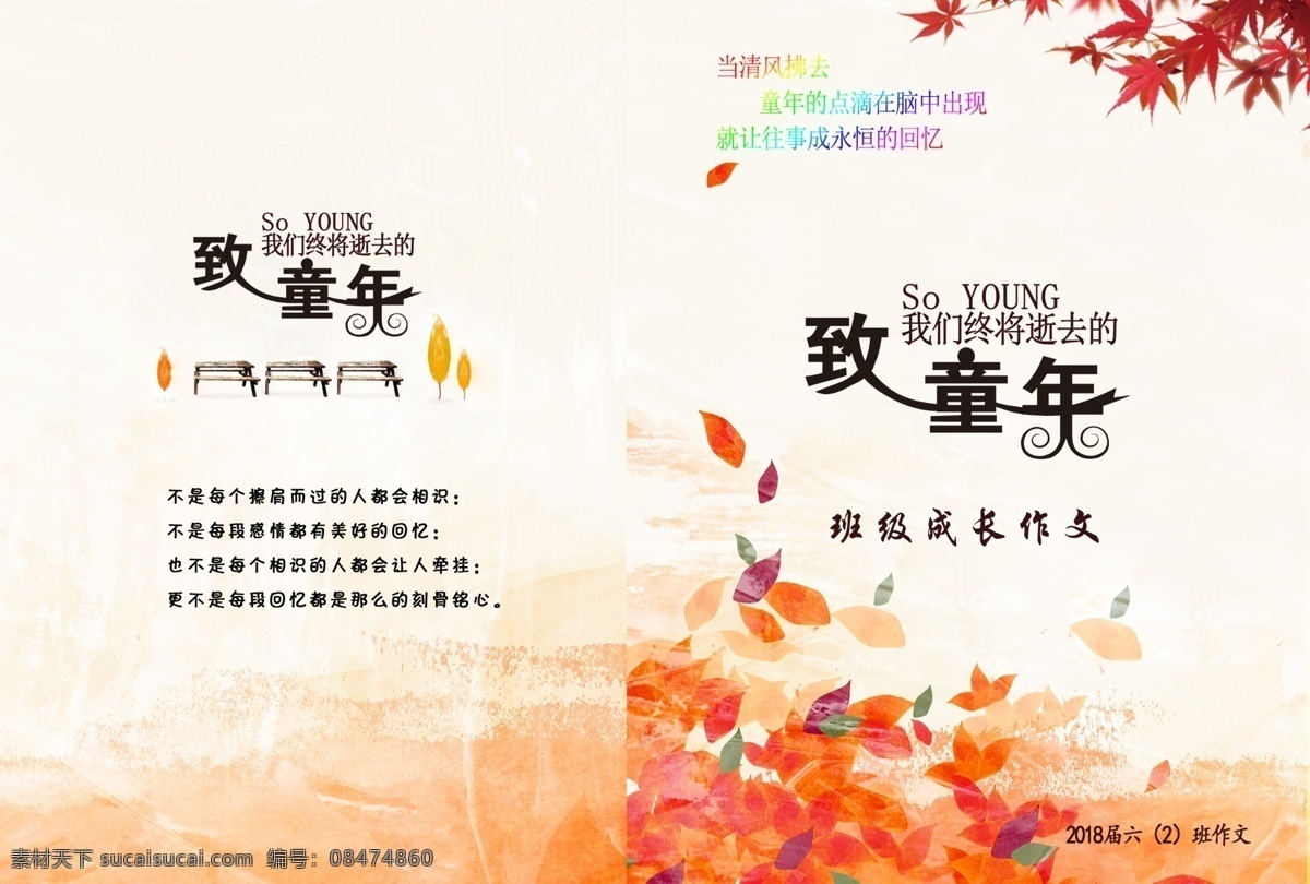 致 童年 清新 简约 封面 秋天 致童年 落叶 作文封面
