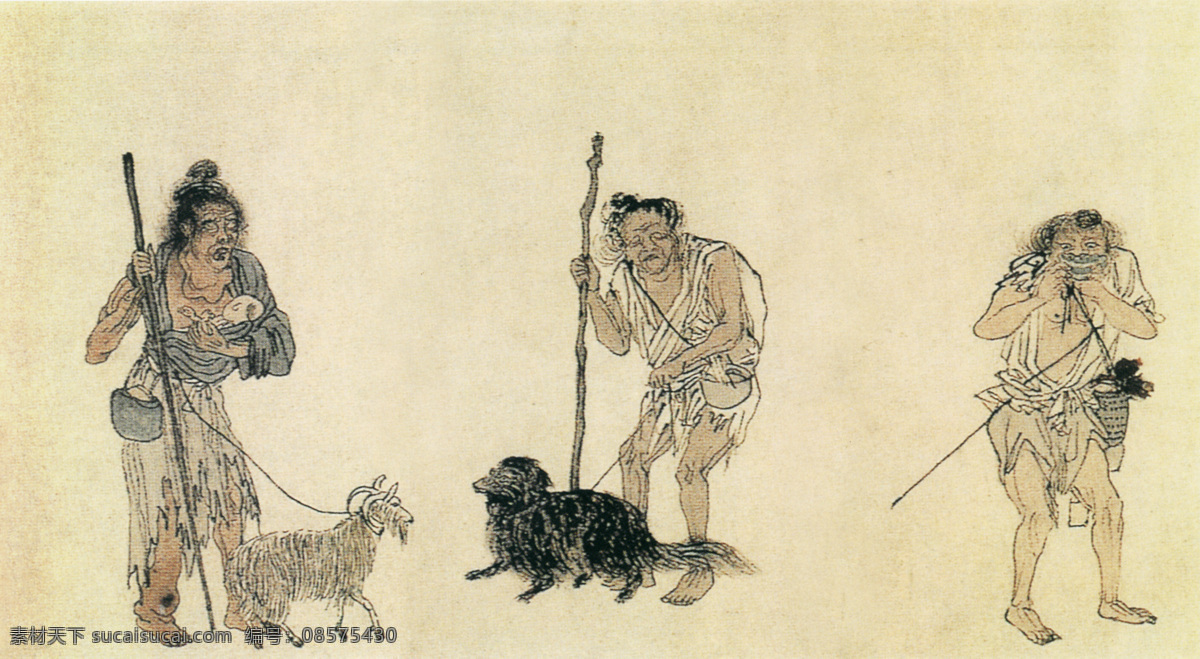 国画 国画艺术 中国风 文化画 中国画 水墨画 水墨 绘画书法 文化艺术 古代 人物 老人 宠物 狗 羊 木棒