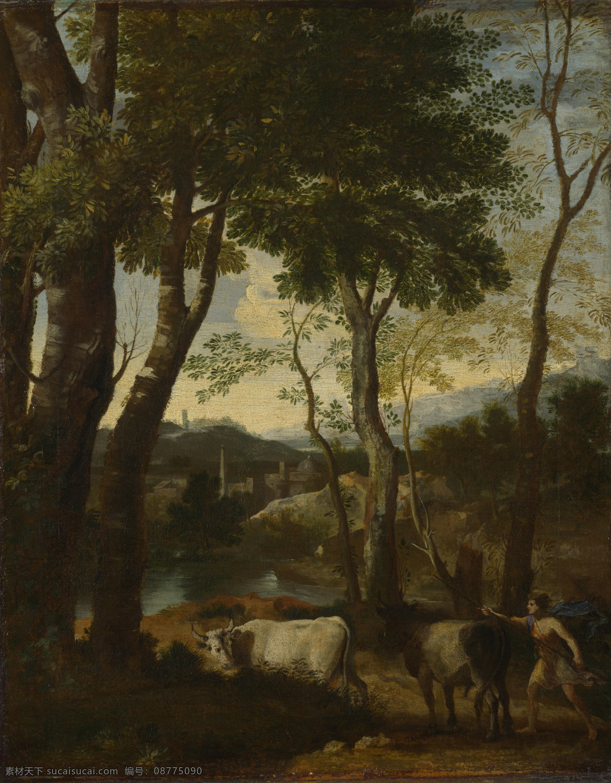 cowherd 大师 画家 古典 画 建筑 景物 装饰画 油画 with landscape dughet gaspard 人物 高清 西方 国外 现代 家居装饰素材
