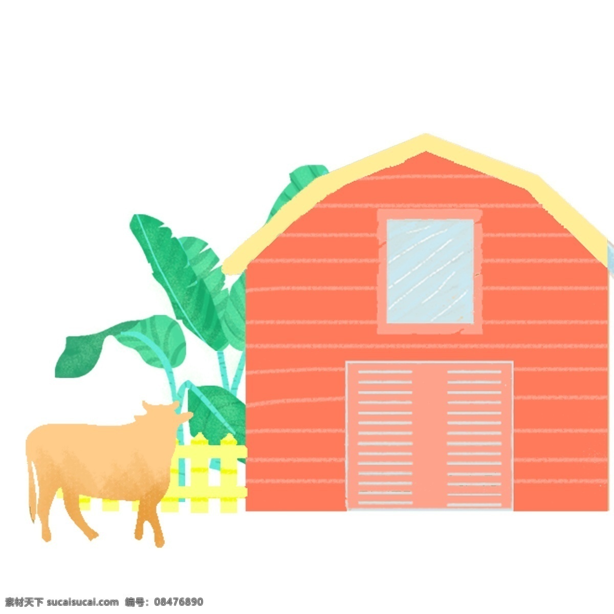 简约 房屋 牛 插画 房子 手绘 绘画 创意 小清新 装饰 图案 水彩