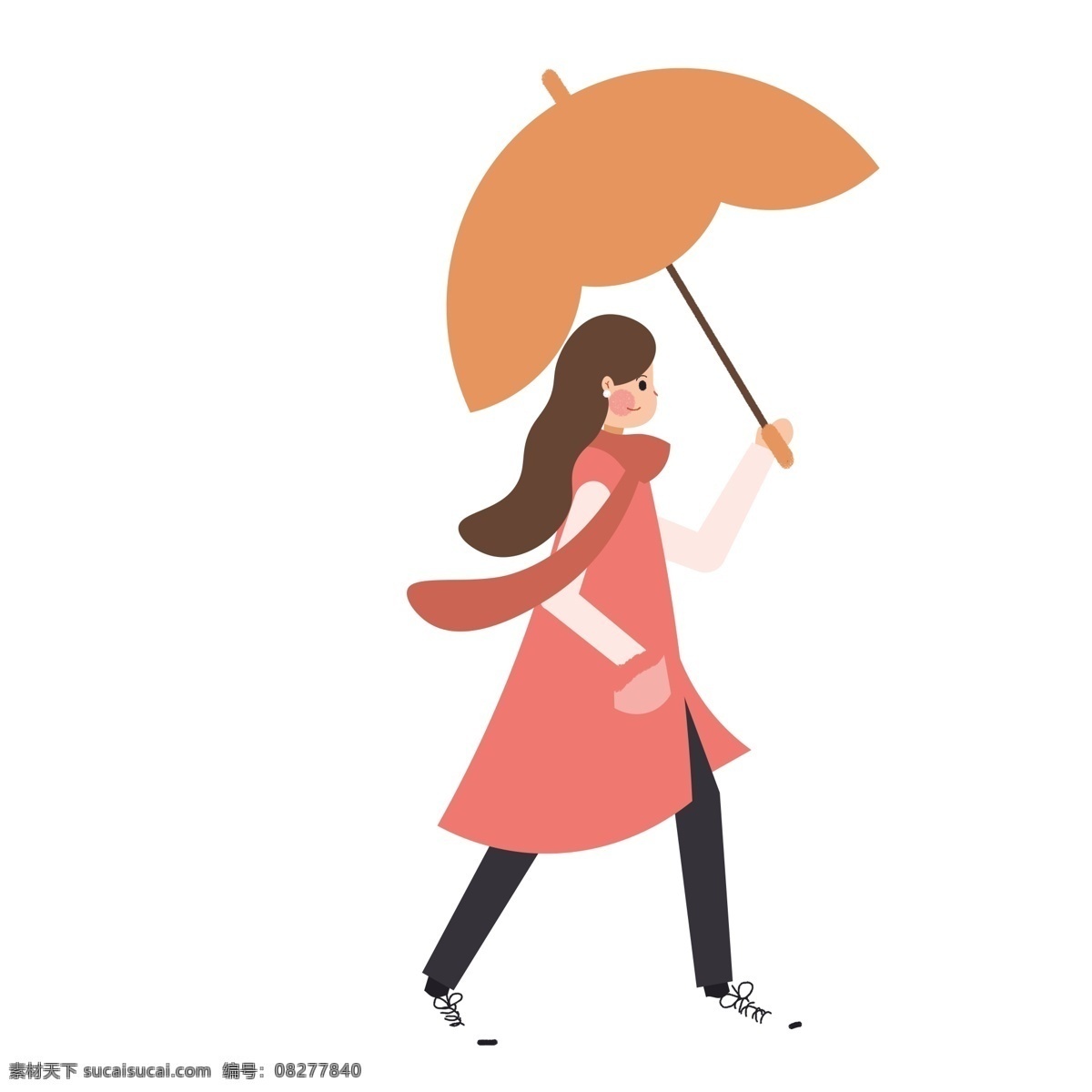 小 清新 雨伞 女生 商用 元素 卡通 小清新 插画 人物 走路 少女