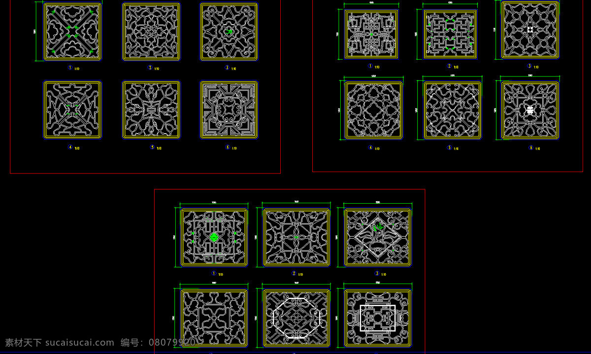 中式 古建 方形 花 窗 窗户图案 cad 方形花窗