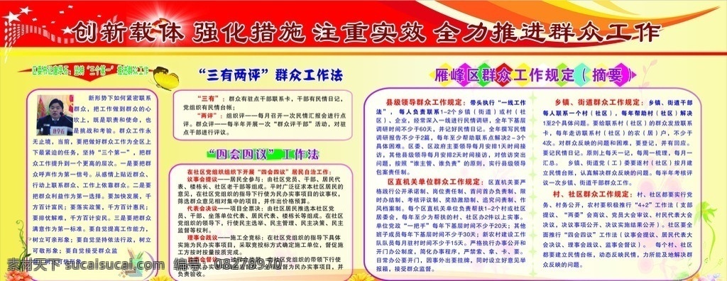 群众工作法 强化 措施 三有两评 工作法 展板模板 矢量