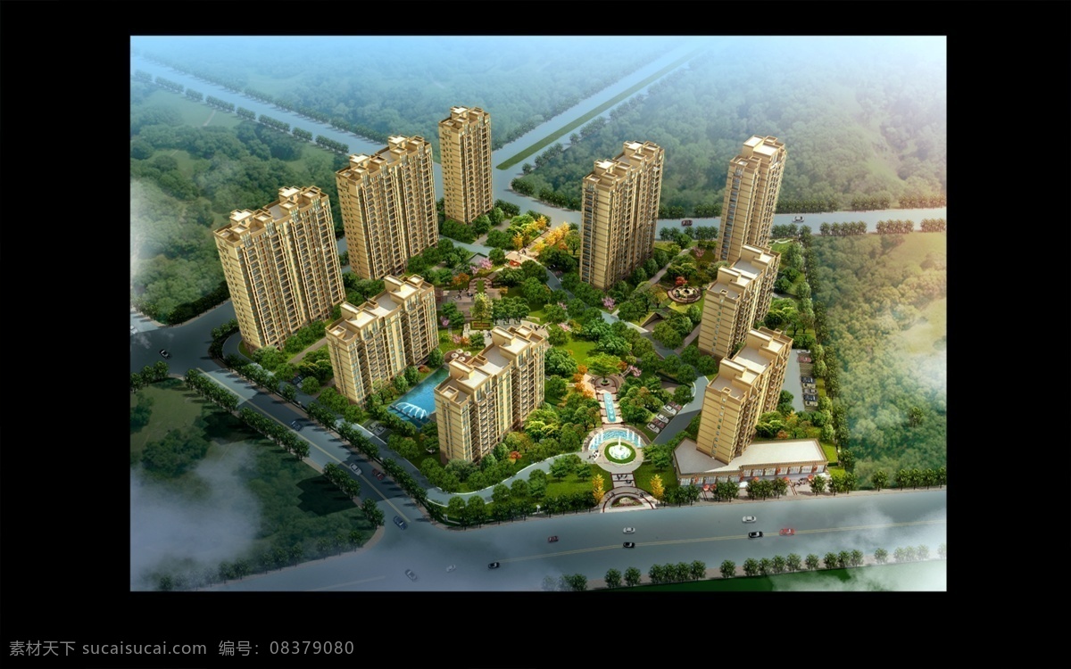 小区 鸟瞰 效果图 3d效果图 城市景观 建筑物 建筑效果图 景观设计 商业建筑 园林 花镜 园林绿化 草坪 绿地 景观分层文件 装饰素材 建筑设计
