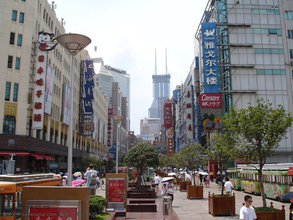 步行街 道路 高楼 国内旅游 花坛 景观 蓝天白云 旅游摄影 上海 南京东路 中华 商业 一街 驰名中外 大理石路面 商店林立 霓虹灯店招 五花八门 集中 外 名品 游人如织 新型灯杆 树木 著名 商业街 著名旅游景点 上海风光 上海風光 装饰素材 灯饰素材
