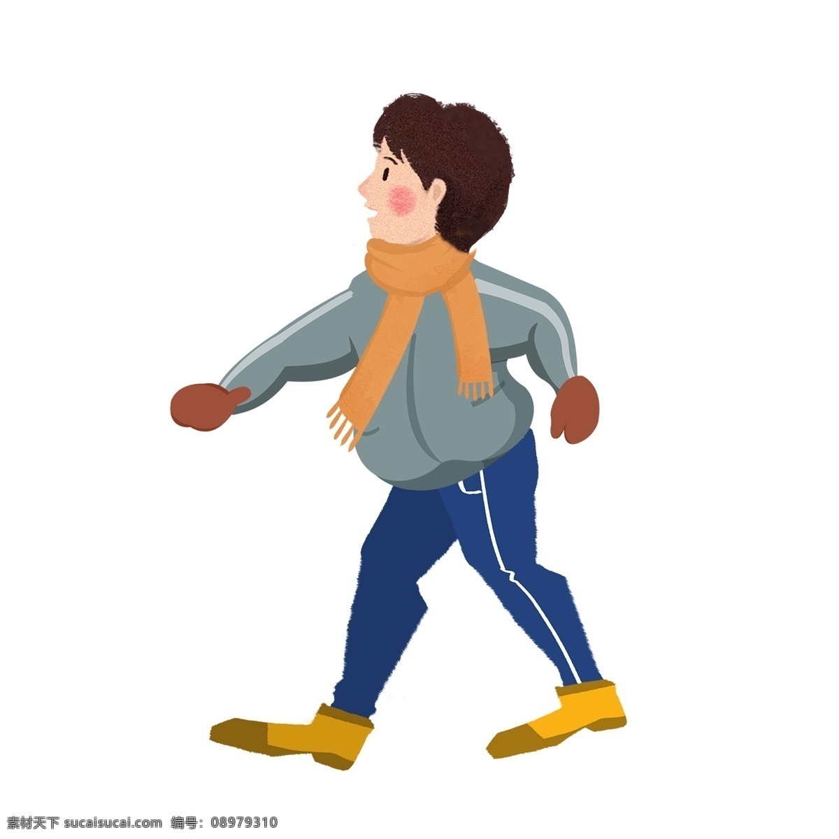 走路 男人 卡通 插画 手绘 冬日 人物设计