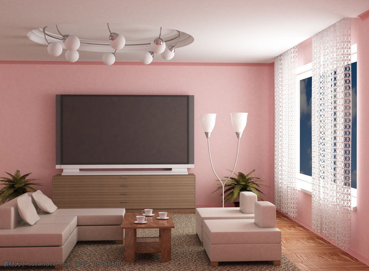 淡粉 红色 室内设计 效果图 时尚客厅 客厅图片素材 时尚室内设计 家居装饰素材