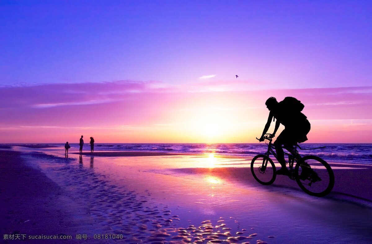 海边骑自行车 自行车 黄昏 海边 黄昏背景 文化艺术 体育运动