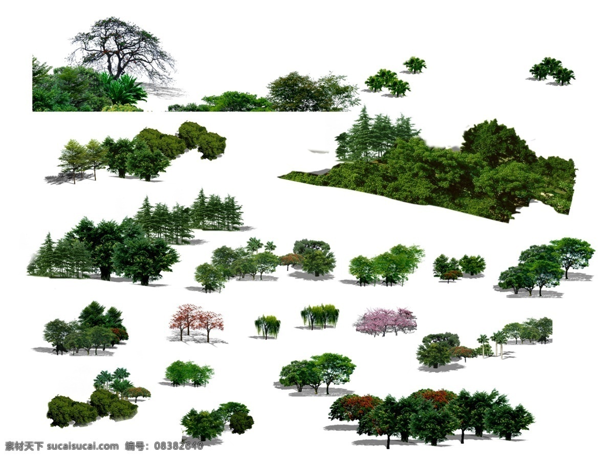 鸟瞰素材 园林素材 乔木素材 景观素材 乔木 地被 灌木 效果图素材 分层 源文件