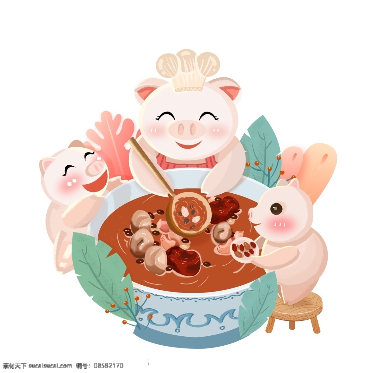 彩绘 2019 腊八节 传统 元素 节日元素 手绘图案 简约 创意元素 手绘元素 猪年腊八 新年 腊入粥 元素装饰 psd元素