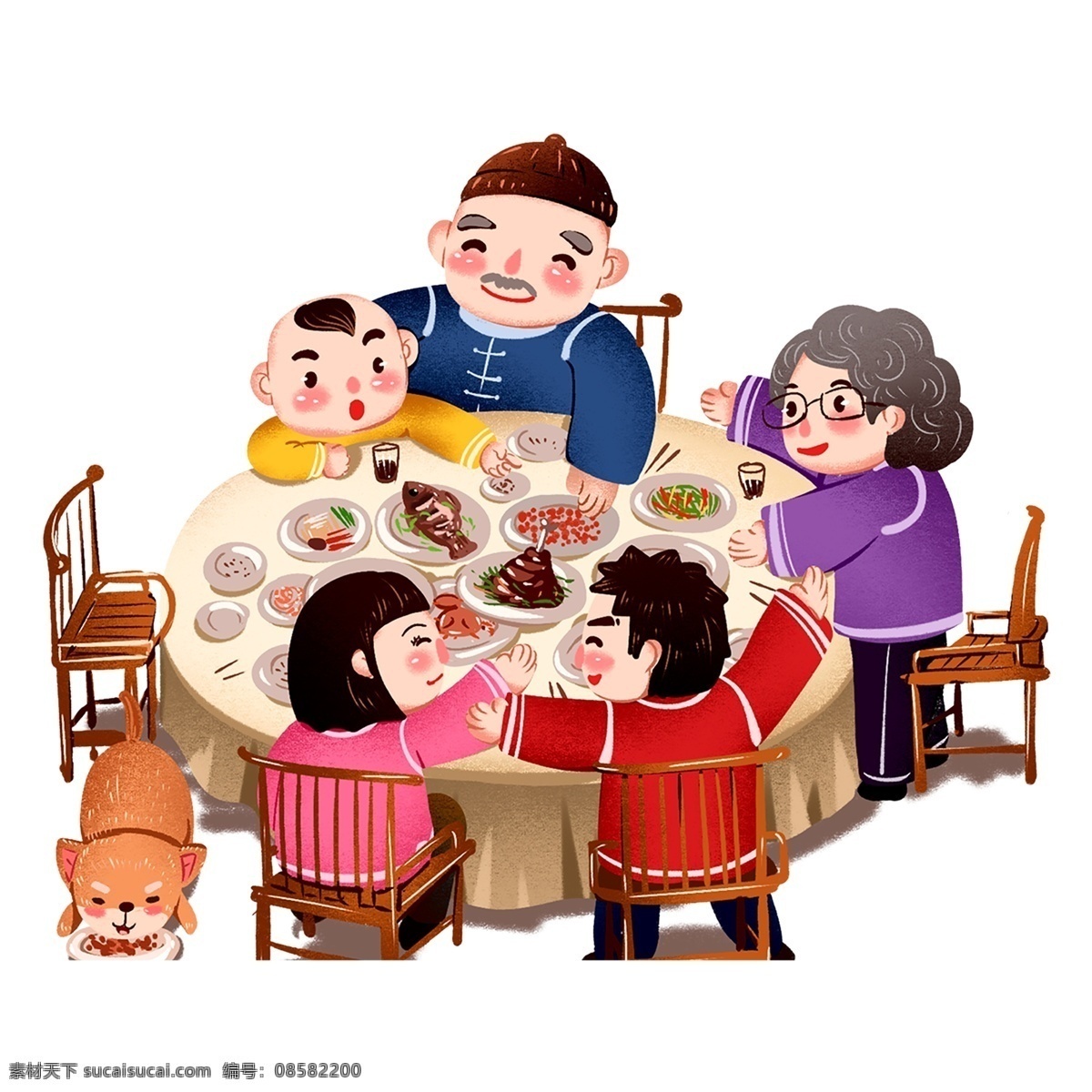 全家人 聚会 吃饭 元素 商用 新年 团圆 透明素材 人物 吃年夜饭 png元素 免抠元素
