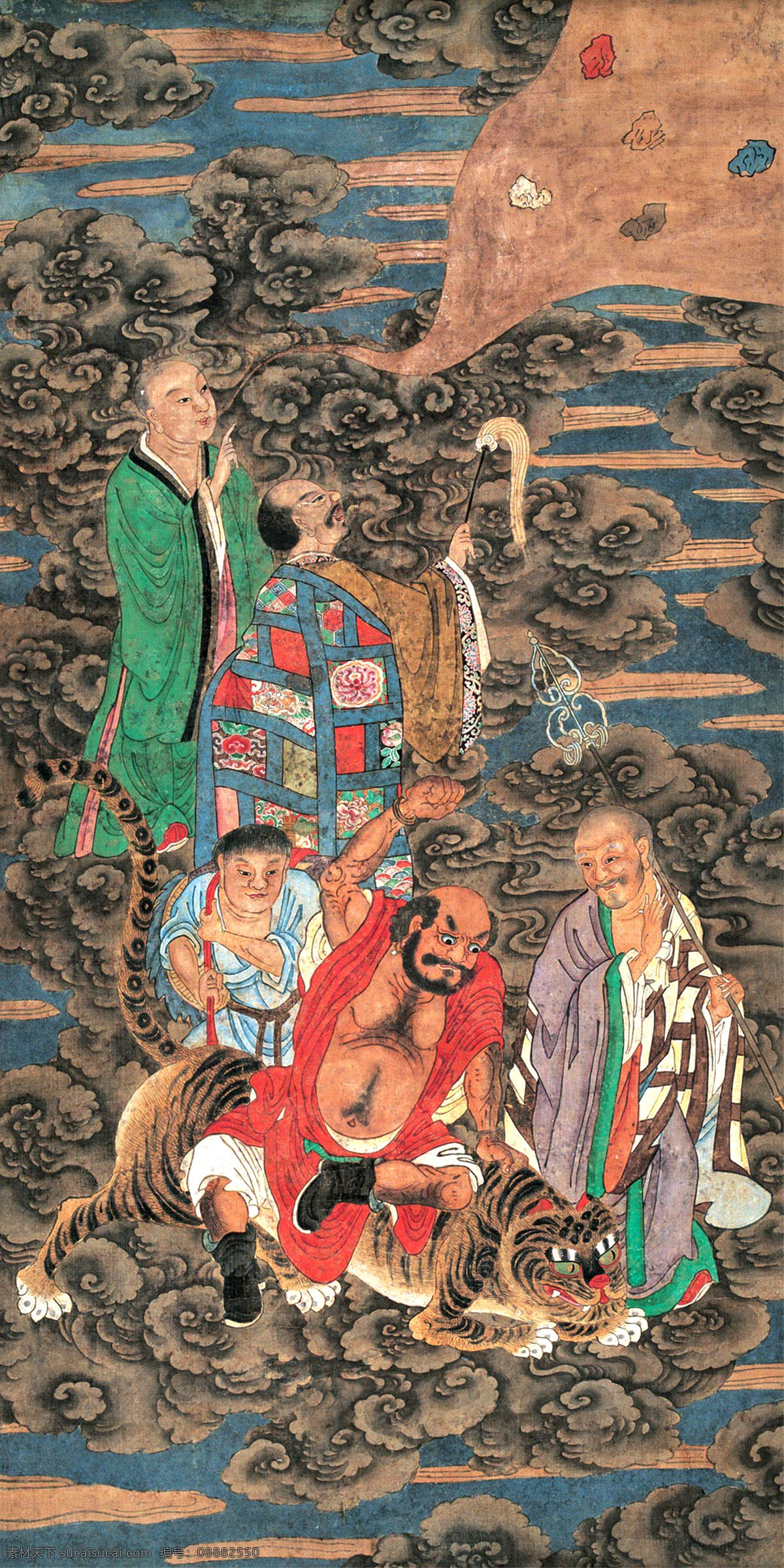 伏虎 高清古佛画 佛 佛教 佛像 佛祖 虎 祥云 高清 大图 古画 工笔 国画 古装 传统文化 绘画书法 宗教信仰 文化艺术
