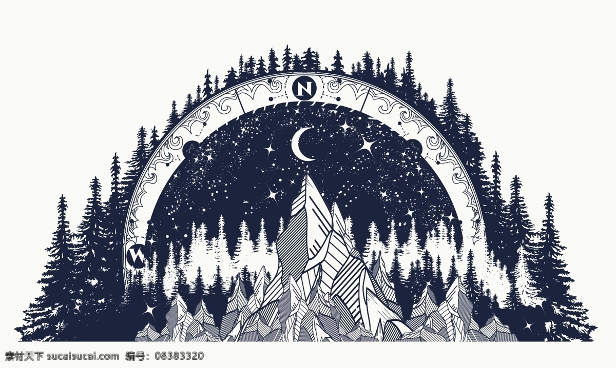 手绘 插画 图腾 矢量图 树林 个性插画 山峰 高山 插画矢量图 封面插画 包装图案 t恤印花 服装印花 包装设计 箱包图案 面料印花 布料图案 动物图腾 图腾插画 插画图案 图腾矢量图 手绘矢量图 手绘画矢量图 纹身矢量图 纹身团 手绘花纹 装饰画 装饰画矢量图 装饰插画 手绘装饰画 星空 夜空 星星月亮 森林 线描 黑白 动物 服装设计