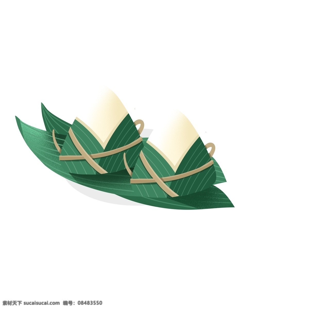 卡通 简约 盘子 里 两个 粽子 端午节 粽叶 美食 五月初五 中华传统节日