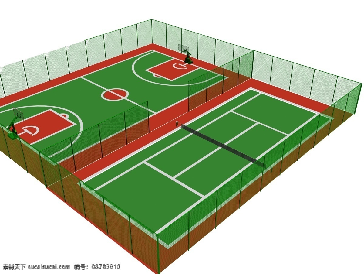 室外球场工程 篮球场 网球场 球场围网 篮球架 篮球场网球场 3d作品 3d设计