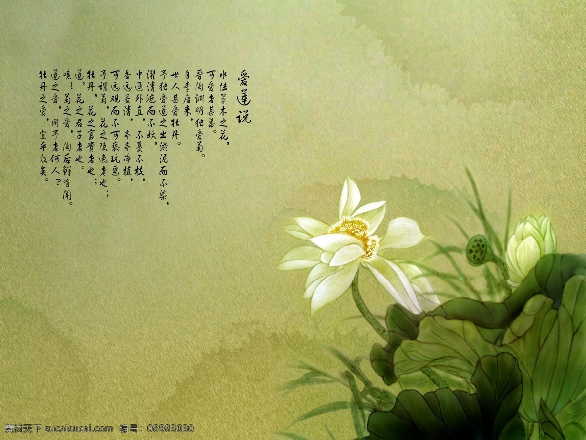 墨迹 莲花 中式 韵味 分层 绿色 古典