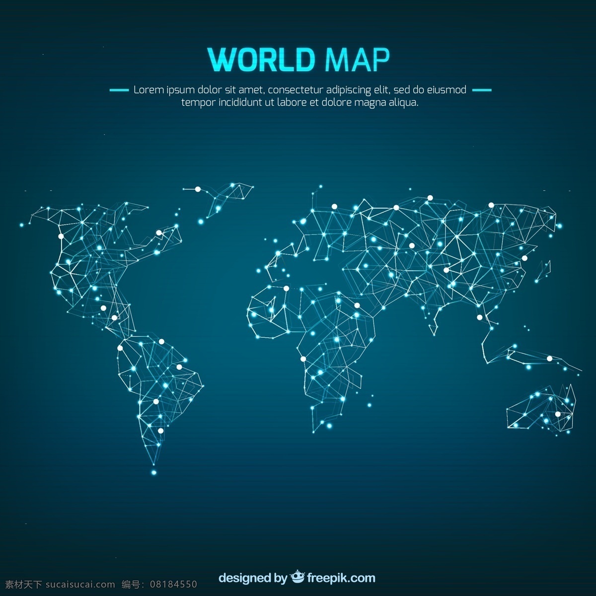 蓝色 光点 连线 世界地图 地图 连接 矢量图