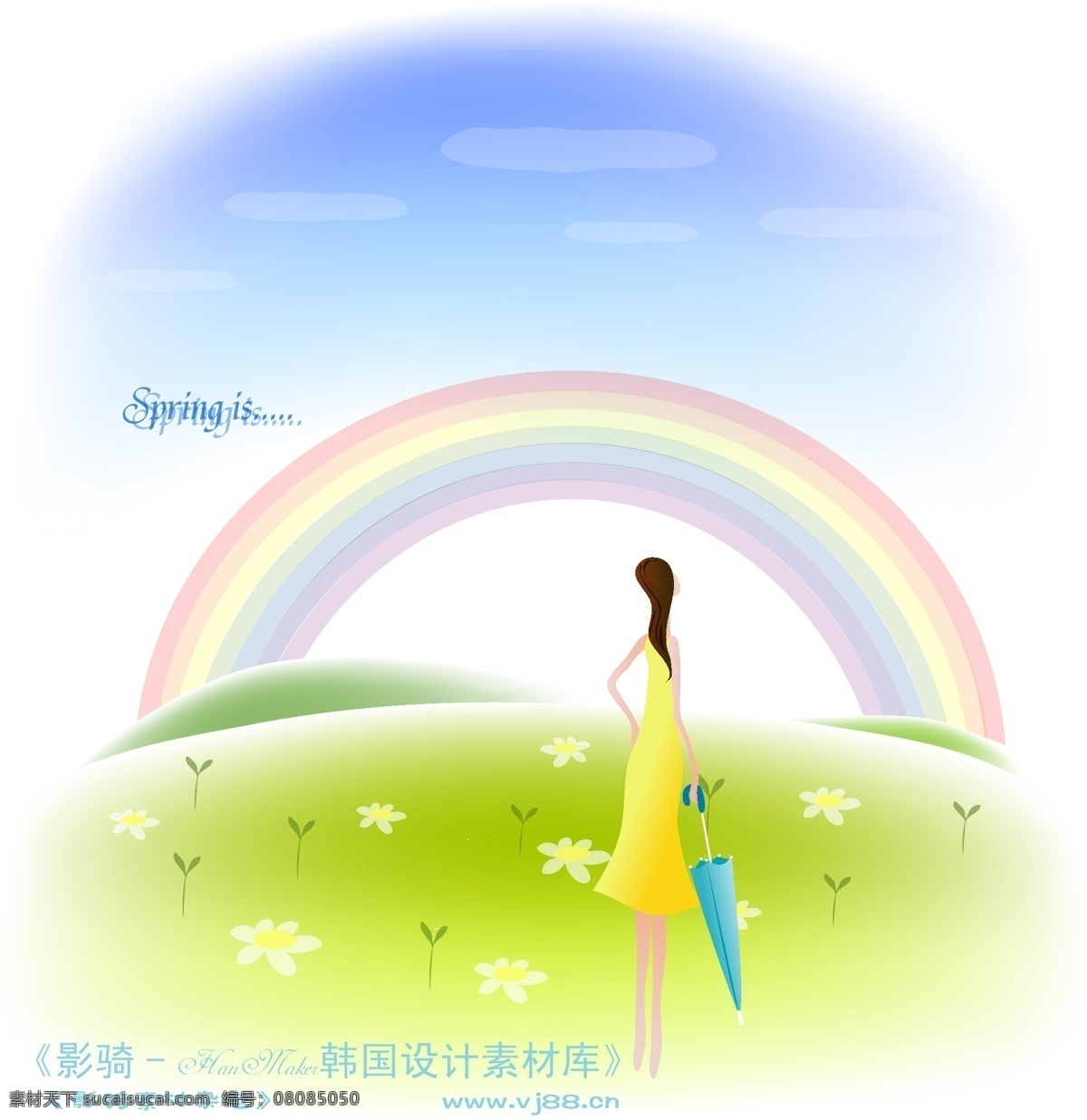 天使 插画 hanmaker 韩国 设计素材 库 天使插画 女神 梦幻 女性 卡通 秋意 花瓣 矢量