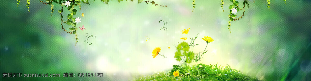 梦幻 森林 唯美 花朵 淘宝 banner 背景
