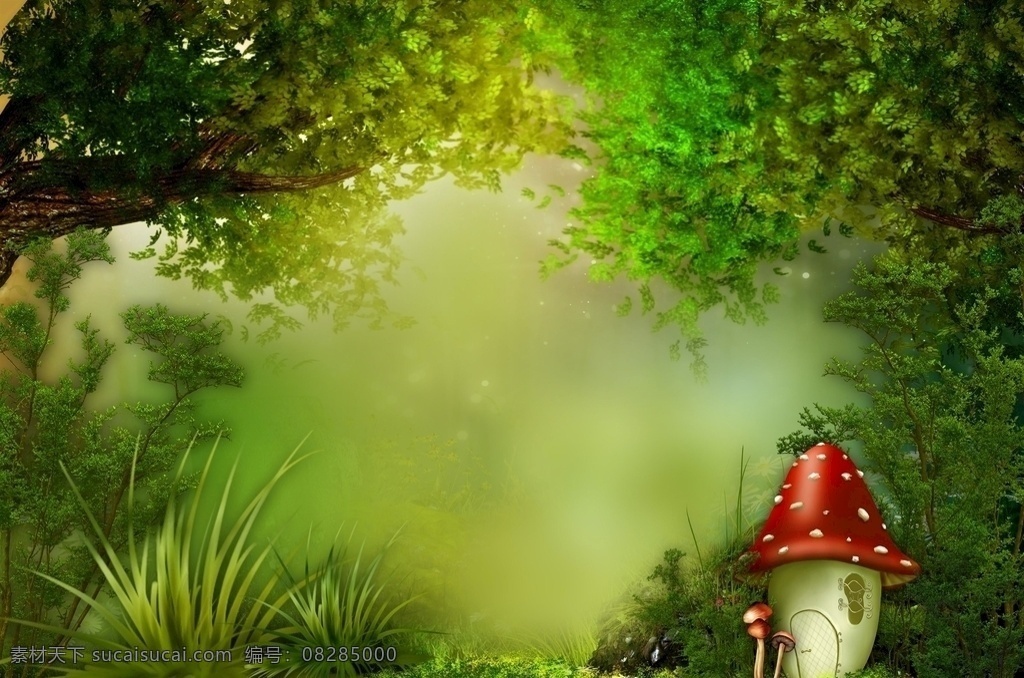 童话森林 童话 森林 蘑菇 大树 草 风景