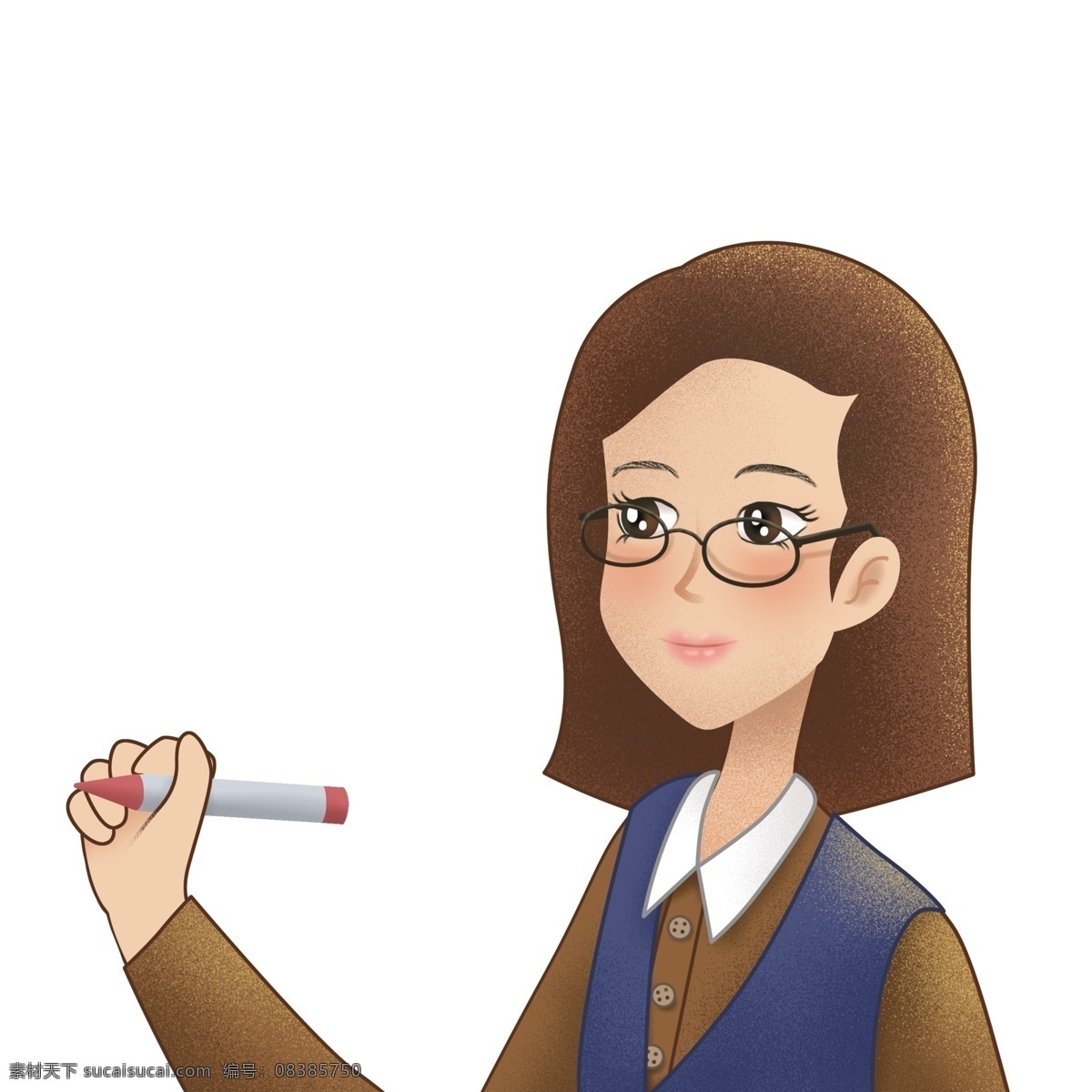 卡通 彩绘 戴 眼镜 女 老师 人物 商用 元素 女孩 插画 荧光笔 教师