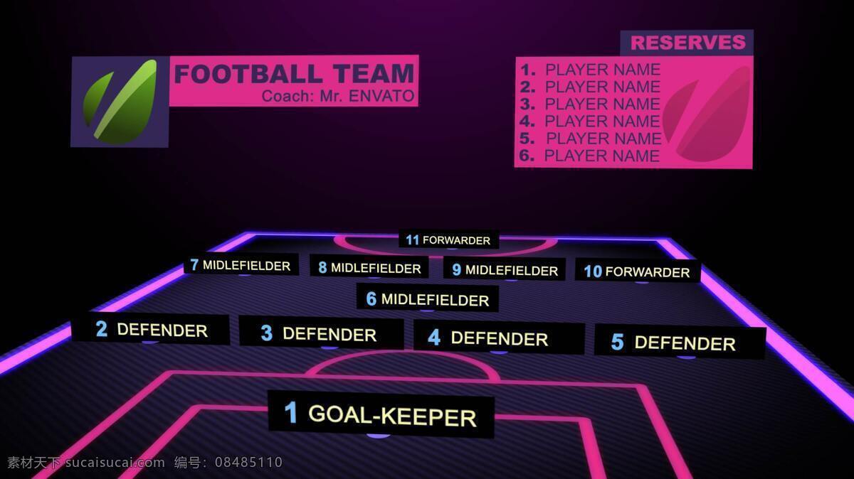 足球队 伍 人员 位置 名字 介绍 暗色 紫色 足球比赛 ae模板 人员介绍 栏目包装